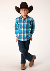 Roper Boys Long Sleeve Snap Blue Moon Plaid Western Shirt - Flyclothing LLC