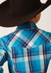 Roper Boys Long Sleeve Snap Blue Moon Plaid Western Shirt - Flyclothing LLC