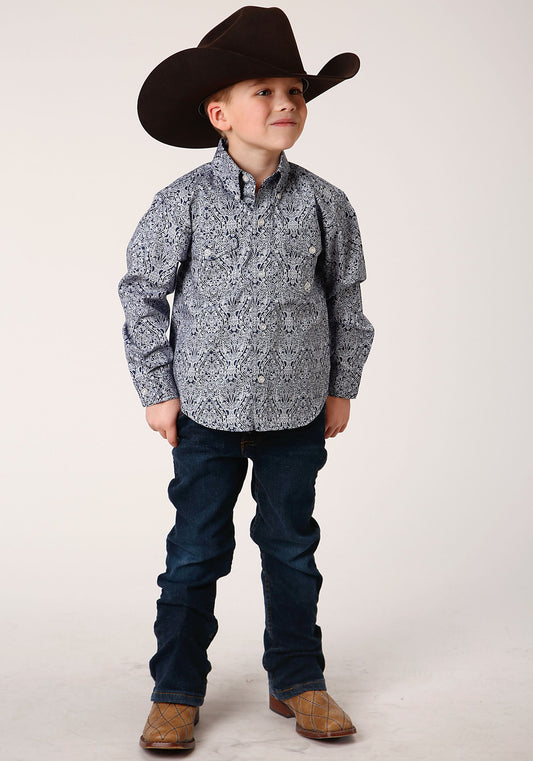 Roper Boys Long Sleeve Button Crystal Medallion Western Shirt - Flyclothing LLC