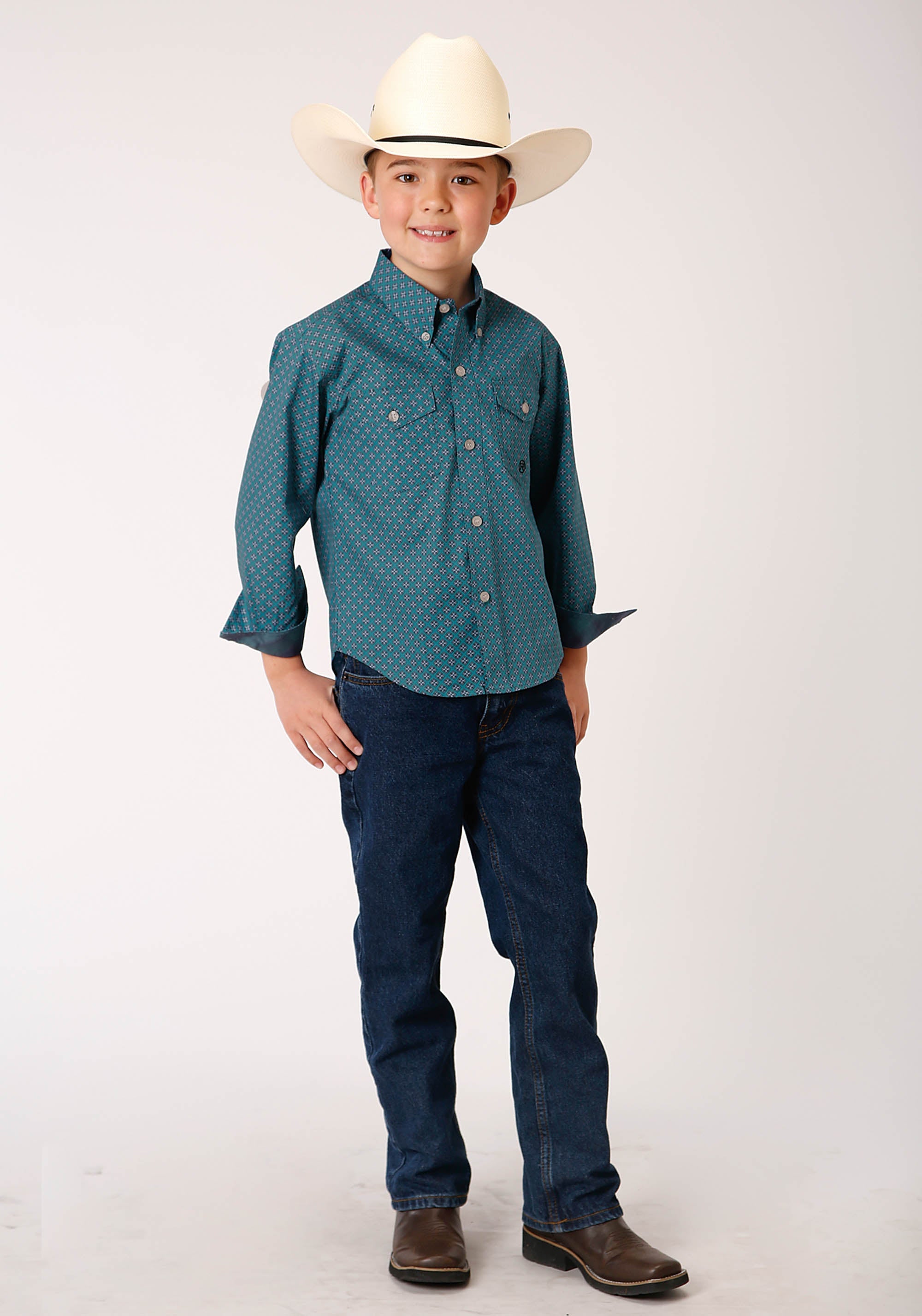 Roper Boys Long Sleeve Button Circuit Foulard Western Shirt - Flyclothing LLC