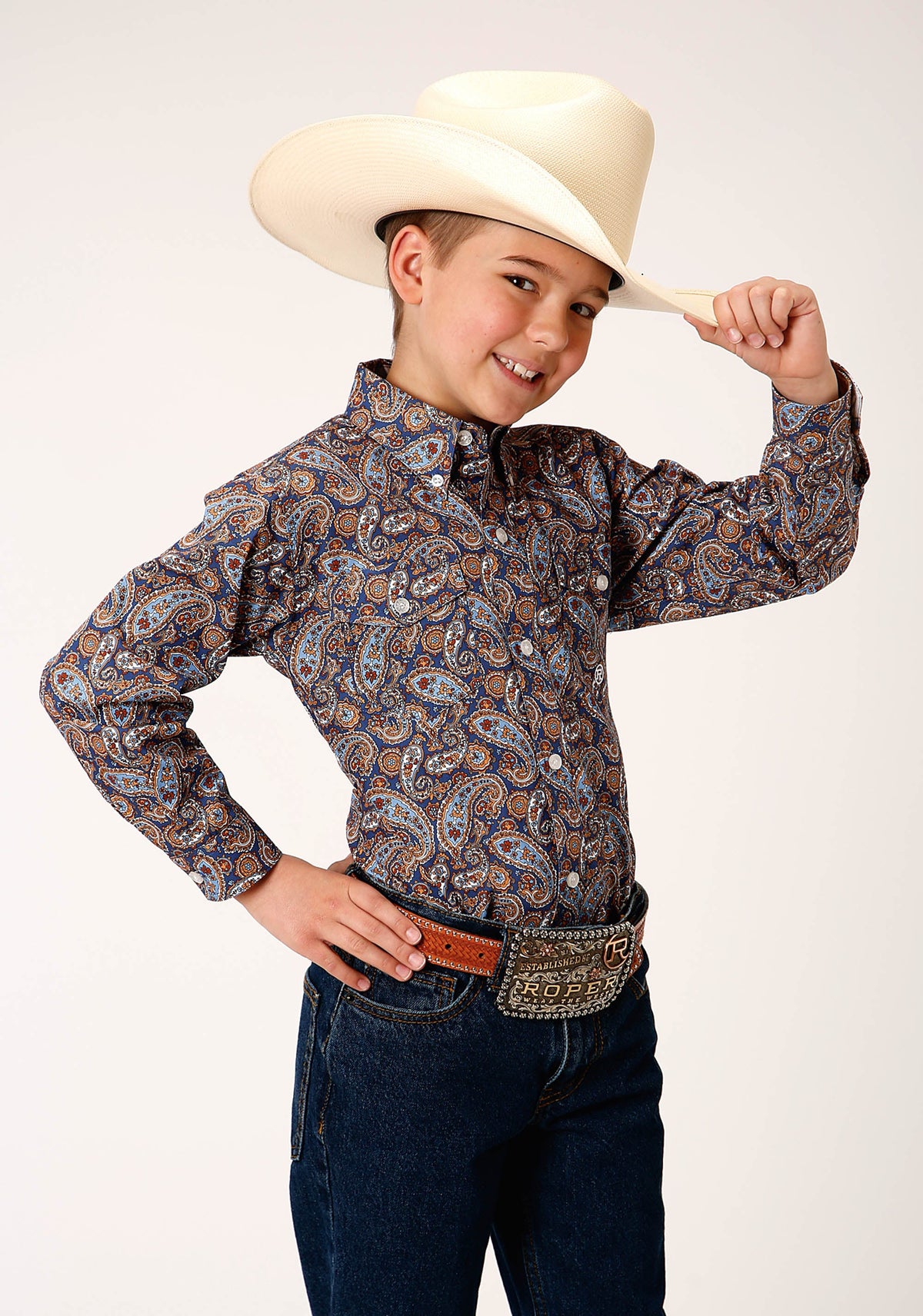 Roper Boys Long Sleeve Button Country Paisley Western Shirt