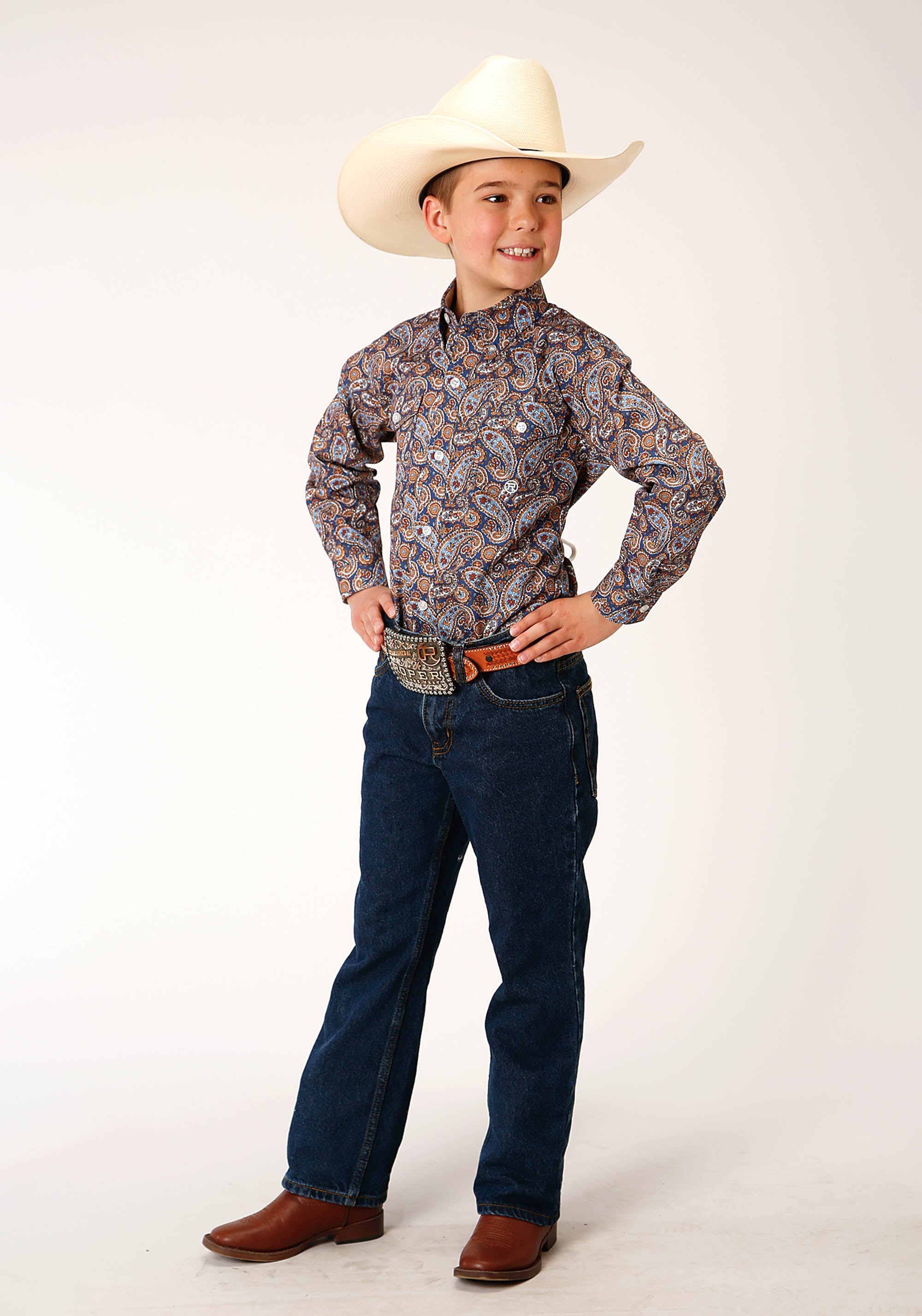 Roper Boys Long Sleeve Button Country Paisley Western Shirt - Flyclothing LLC