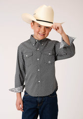 Roper Boys Long Sleeve Button Diamond Star Geo Western Shirt