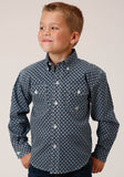 Roper Boys Long Sleeve Button Four Leaf Foulard Western Shirt