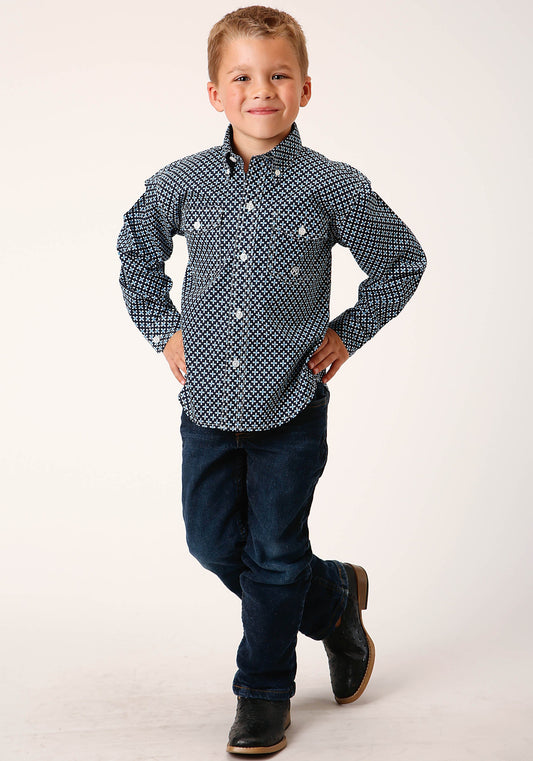 Roper Boys Long Sleeve Button Four Leaf Foulard Western Shirt - Flyclothing LLC