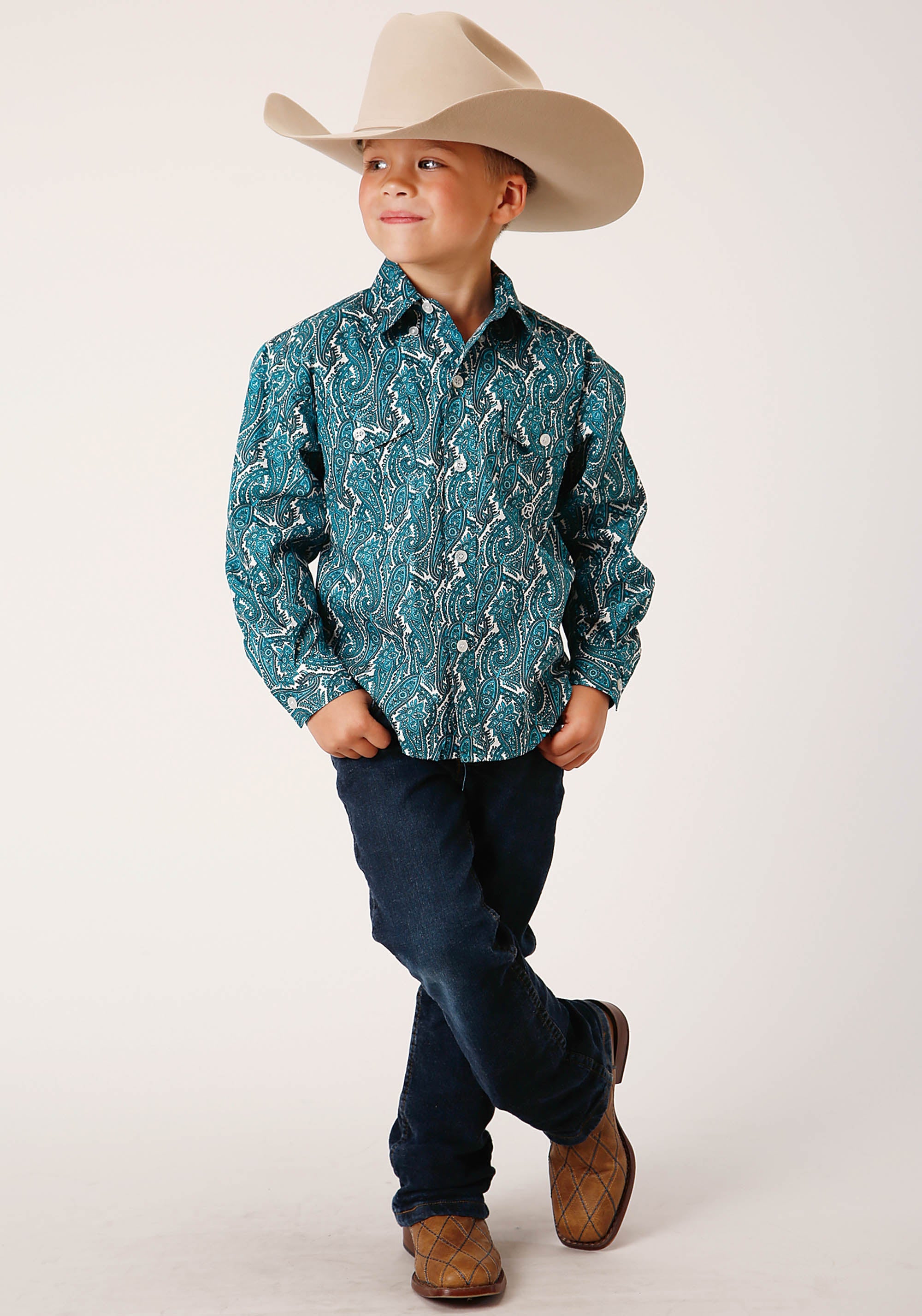 Roper Boys Long Sleeve Button Upstream Paisley Western Shirt - Flyclothing LLC