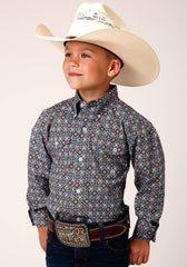 Roper Boys Long Sleeve Button Silver Foulard Western Shirt