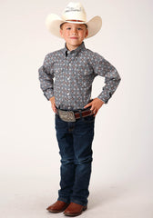 Roper Boys Long Sleeve Button Silver Foulard Western Shirt - Flyclothing LLC