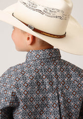 Roper Boys Long Sleeve Button Silver Foulard Western Shirt - Flyclothing LLC