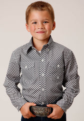 Roper Boys Long Sleeve Button Diamond Star Geo Grey Western Shirt