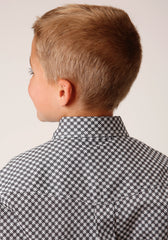 Roper Boys Long Sleeve Button Diamond Star Geo Grey Western Shirt - Flyclothing LLC