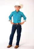 Roper Boys Long Sleeve Button Turquoise Foulard Western Shirt - Flyclothing LLC