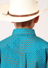 Roper Boys Long Sleeve Button Turquoise Foulard Western Shirt - Flyclothing LLC