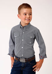 Roper Boys Long Sleeve Button Bell Foulard Western Shirt