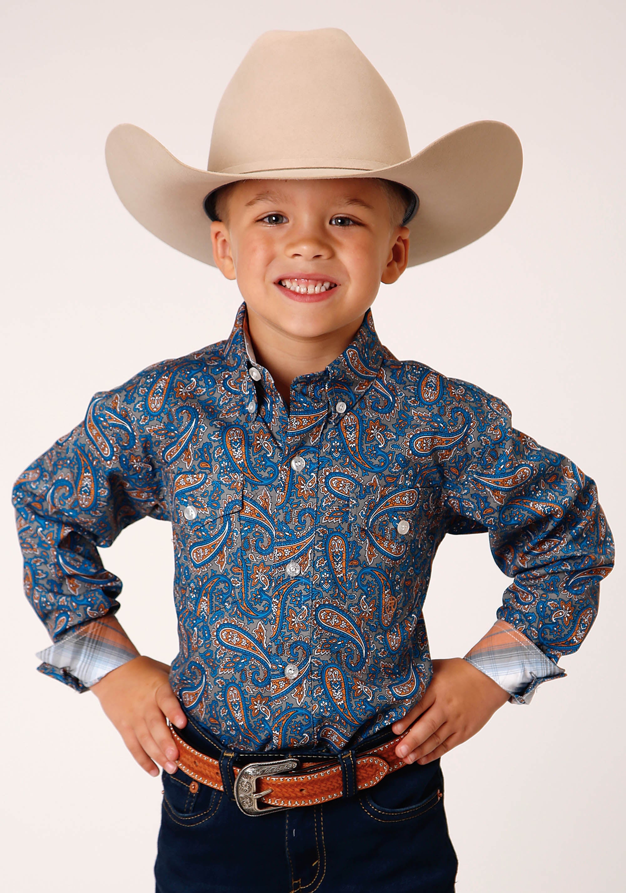 Roper Boys Long Sleeve Button Amarillo Paisley Western Shirt