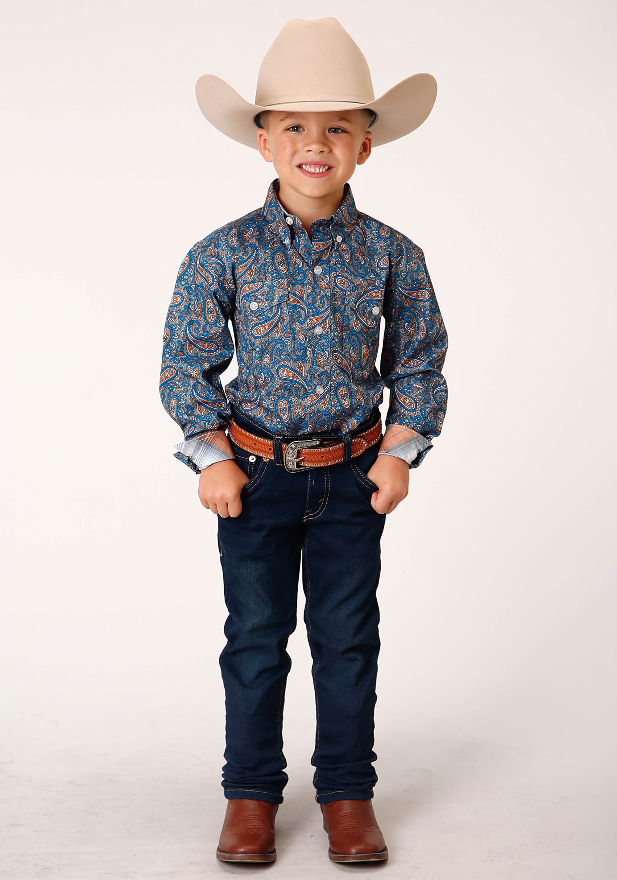 Roper Boys Long Sleeve Button Amarillo Paisley Western Shirt - Flyclothing LLC