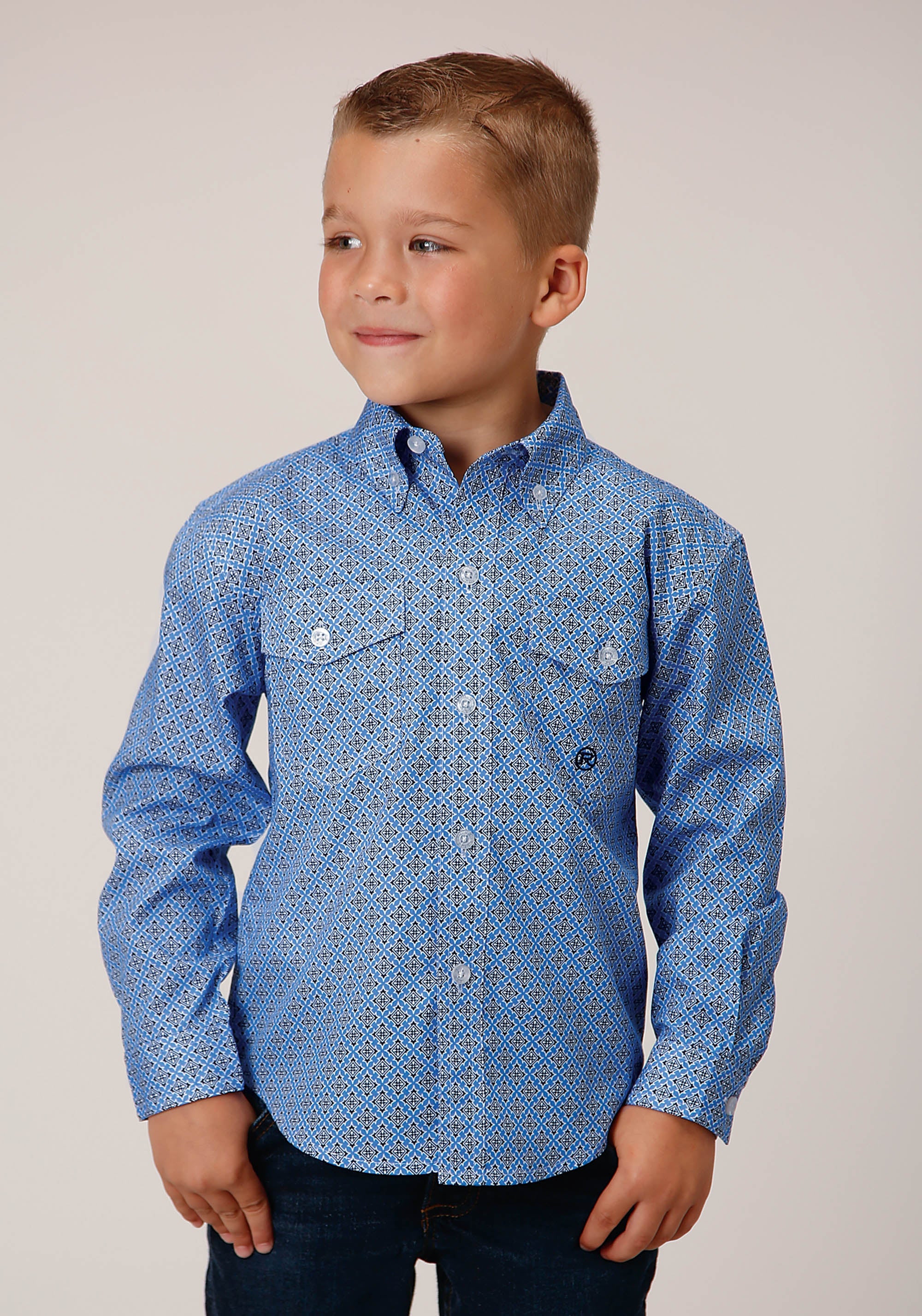 Roper Boys Long Sleeve Button Thistle Foulard Western Shirt