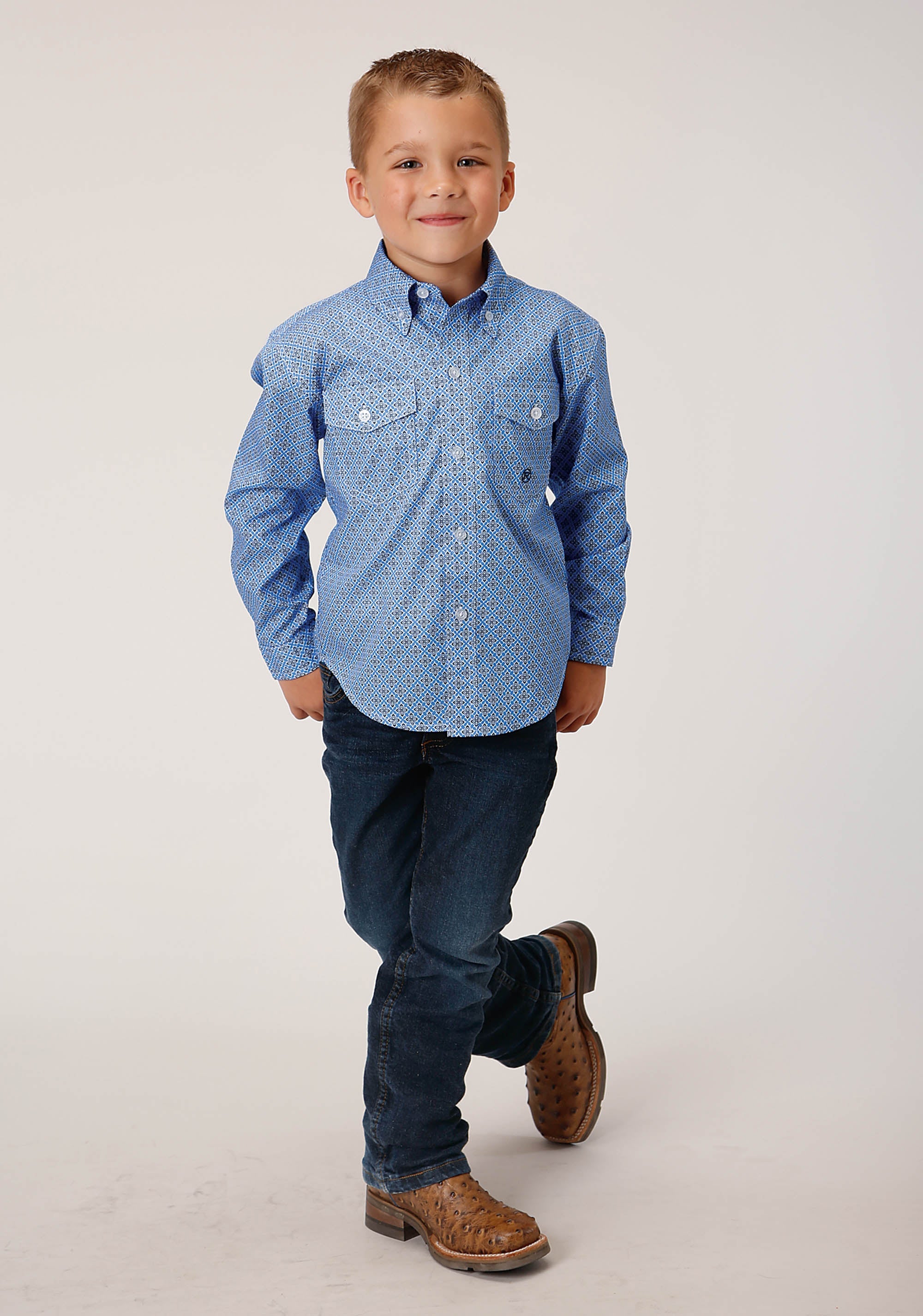 Roper Boys Long Sleeve Button Thistle Foulard Western Shirt