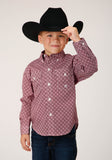 Roper Boys Long Sleeve Button Red Diamond Foulard Western Shirt