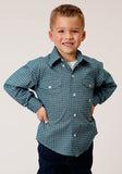 Roper Boys Long Sleeve Button Azure Neat Western Shirt