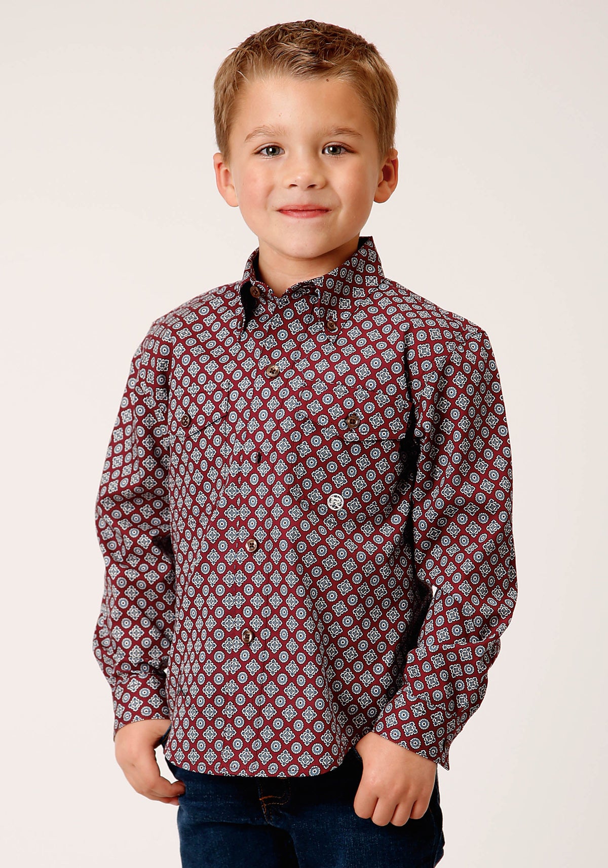 Roper Boys Long Sleeve Button Classic Foulard Western Shirt