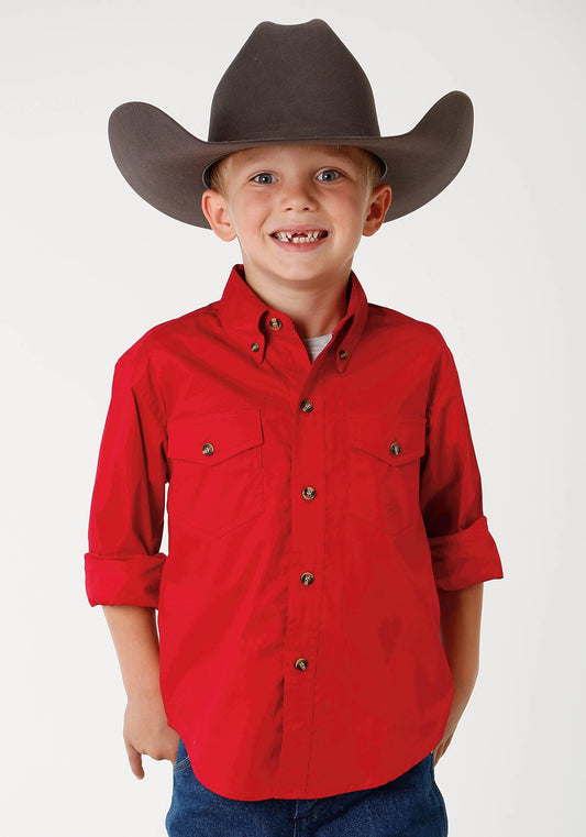 ROPER BOYS ROPER MENS RED SOLID LONG SLEEVE WESTERN BUTTON SHIRT - Flyclothing LLC