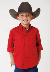 Roper Boys Mens Red Solid Long Sleeve Western Button Shirt