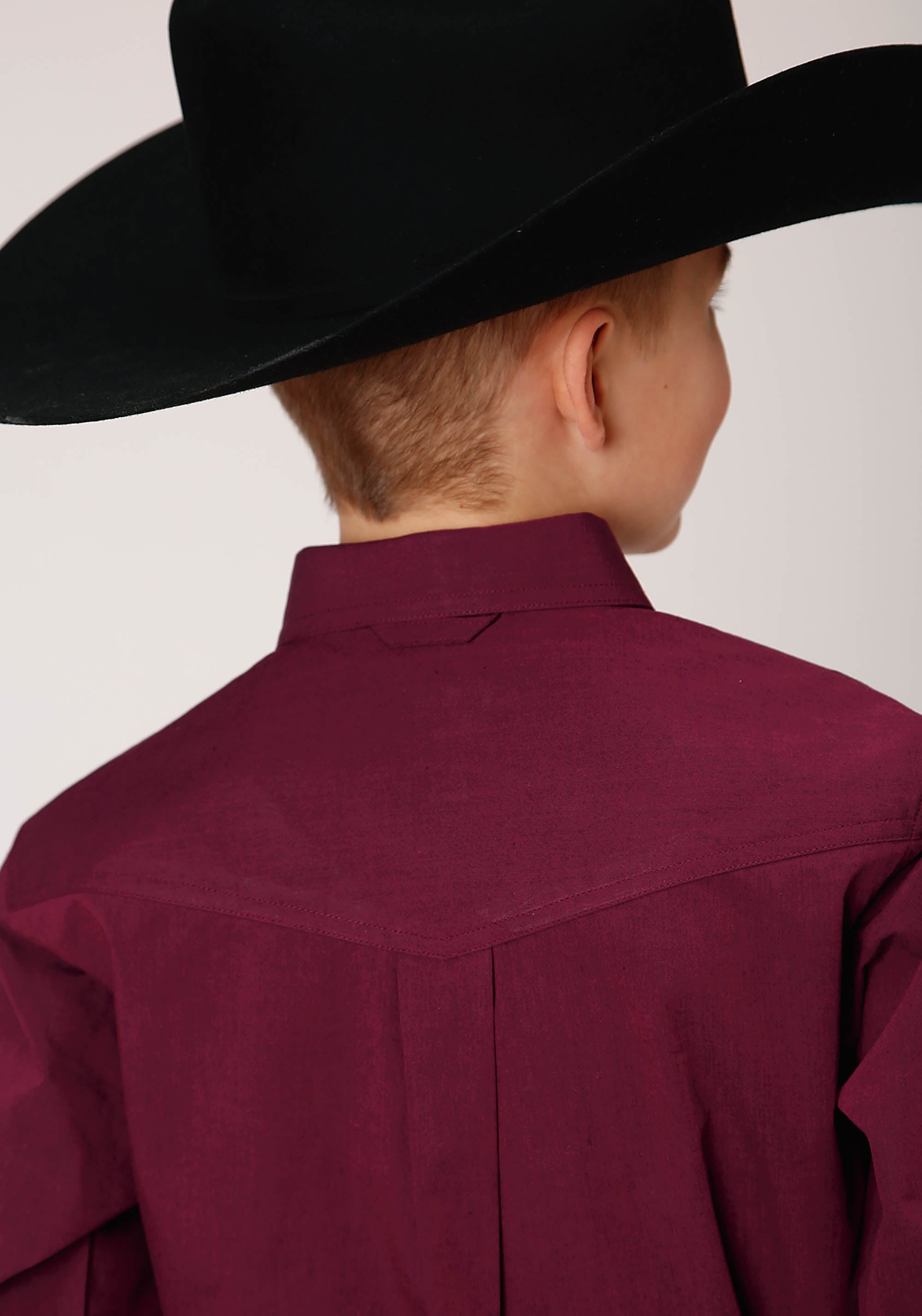 Roper Boys Long Sleeve Button Solid Black Fill Wine Western Shirt - Flyclothing LLC