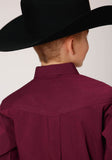 Roper Boys Long Sleeve Button Solid Black Fill Wine Western Shirt - Flyclothing LLC