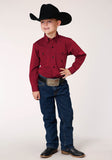 Roper Boys Long Sleeve Button Black Fill Solid Red Western Shirt - Flyclothing LLC