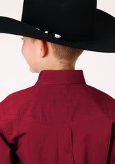 Roper Boys Long Sleeve Button Black Fill Solid Red Western Shirt - Flyclothing LLC