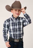 Roper Boys Long Sleeve Button Blue West Plaid Western Shirt