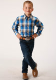 Roper Boys Long Sleeve Button Clear Sky Plaid Western Shirt - Flyclothing LLC