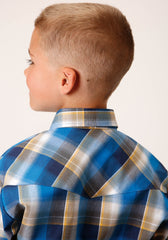 Roper Boys Long Sleeve Button Clear Sky Plaid Western Shirt - Flyclothing LLC