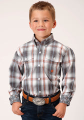 Roper Boys Long Sleeve Button Smokey Plaid Western Shirt