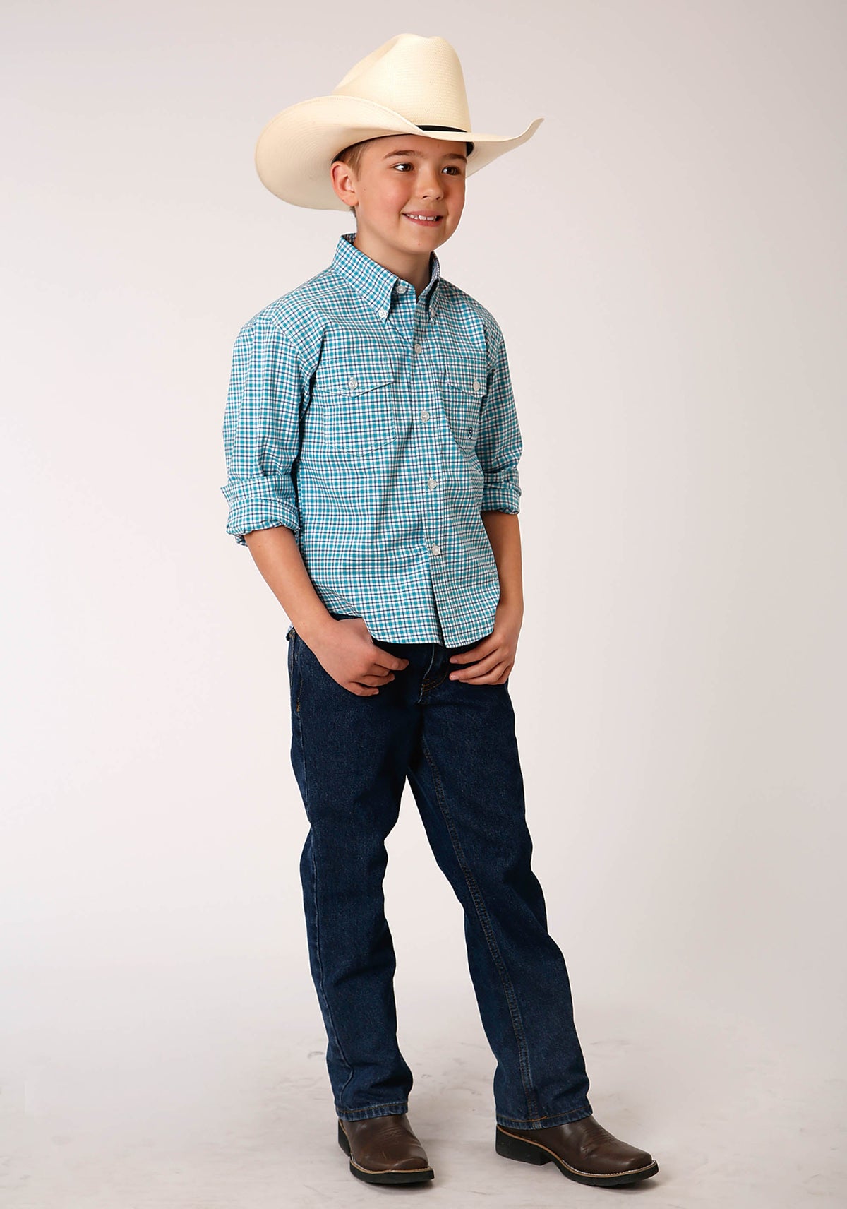 Roper Boys Long Sleeve Button Stretch Check Western Shirt - Flyclothing LLC