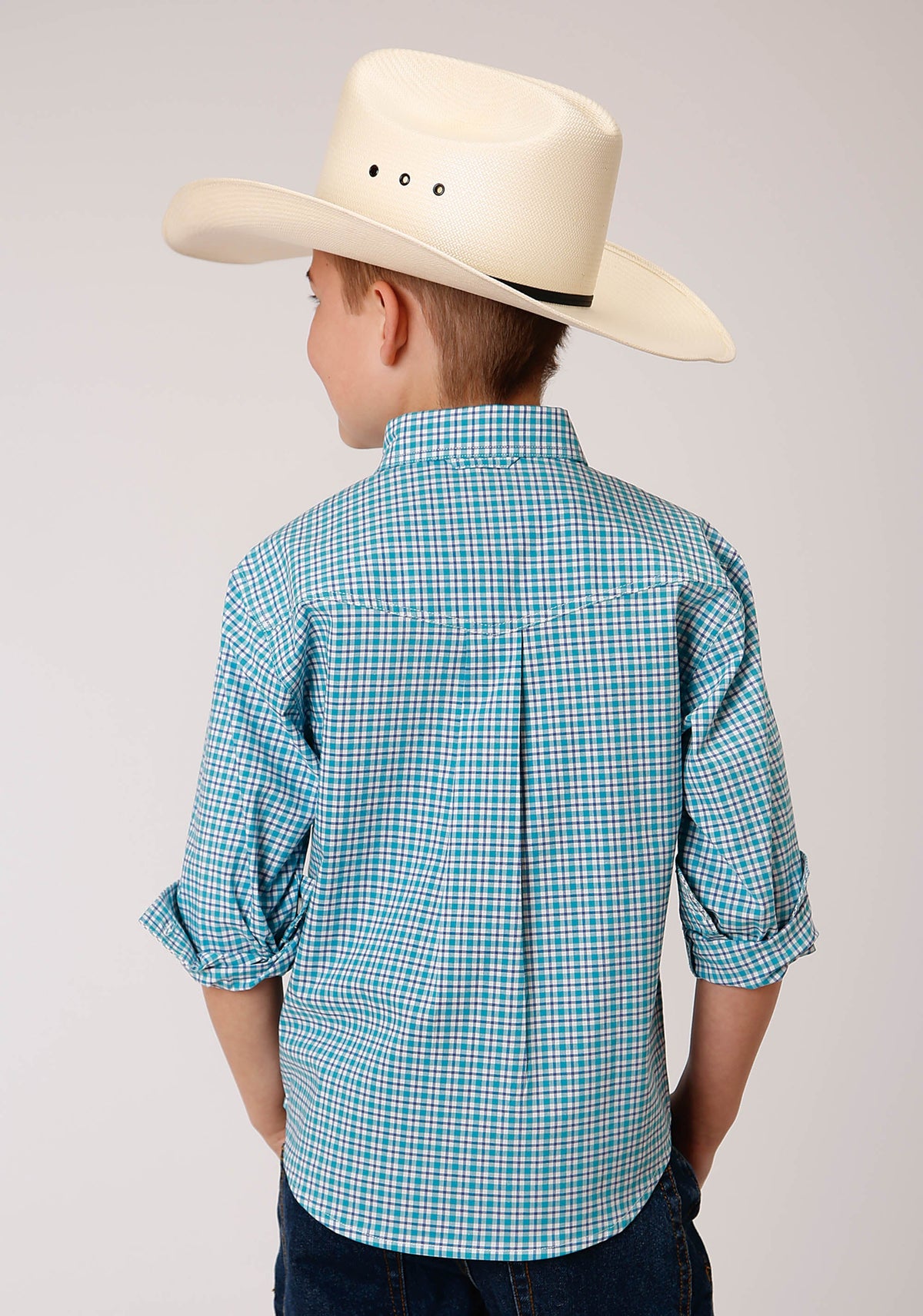 Roper Boys Long Sleeve Button Stretch Check Western Shirt - Flyclothing LLC