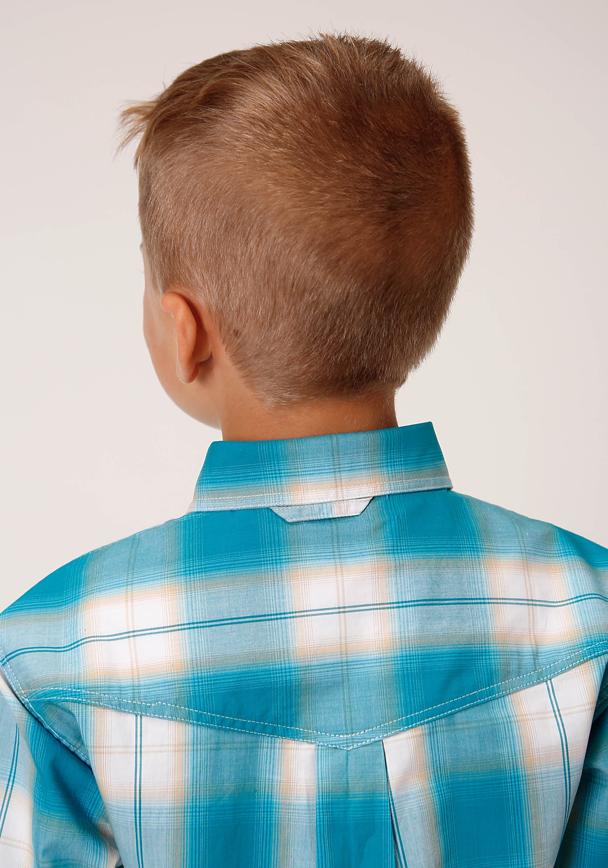 Roper Boys Long Sleeve Button Turquoise Sand Ombre Plaid Western Shirt - Flyclothing LLC