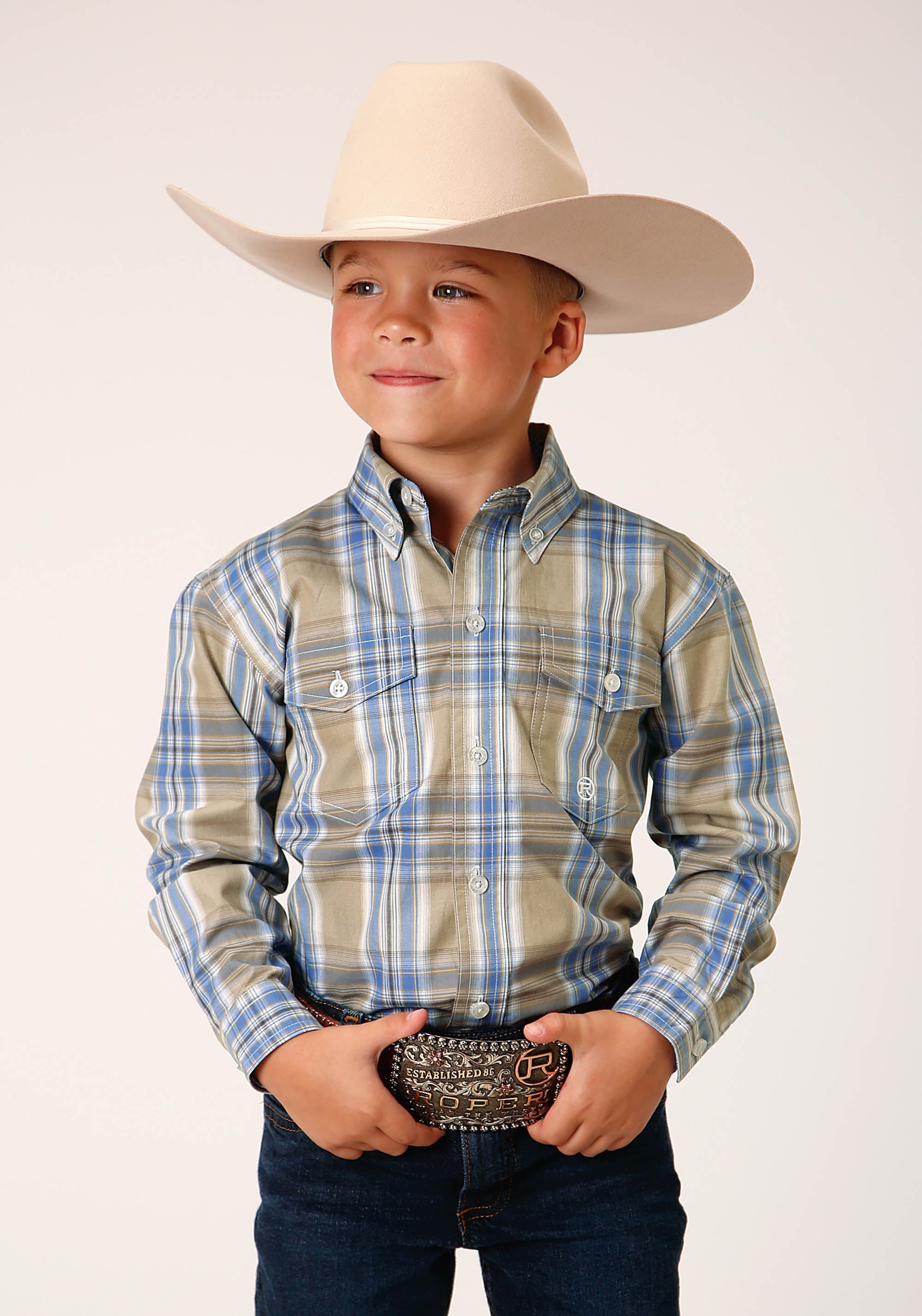 Roper Boys Long Sleeve Button Sandy Plaid Western Shirt