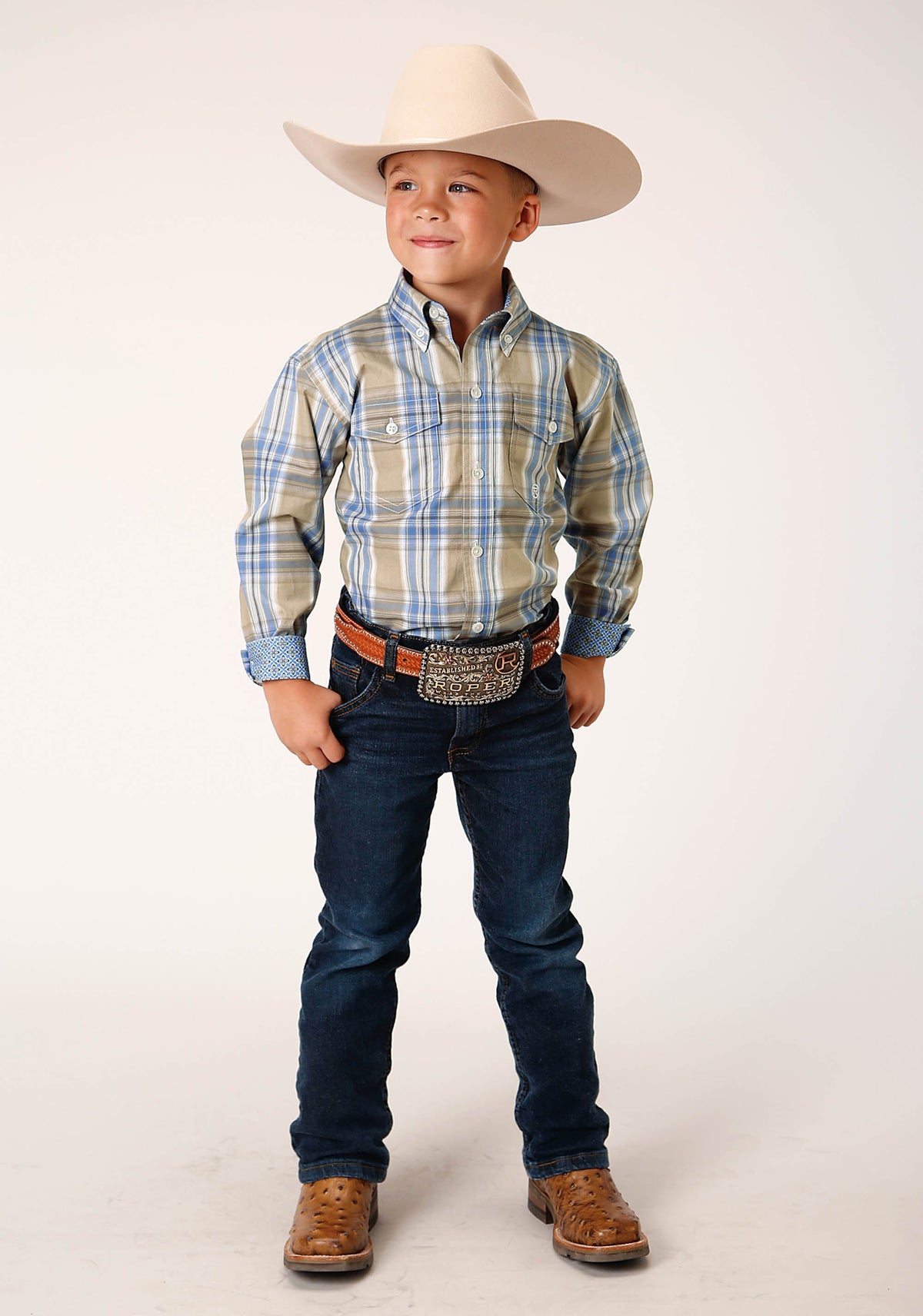 Roper Boys Long Sleeve Button Sandy Plaid Western Shirt - Flyclothing LLC