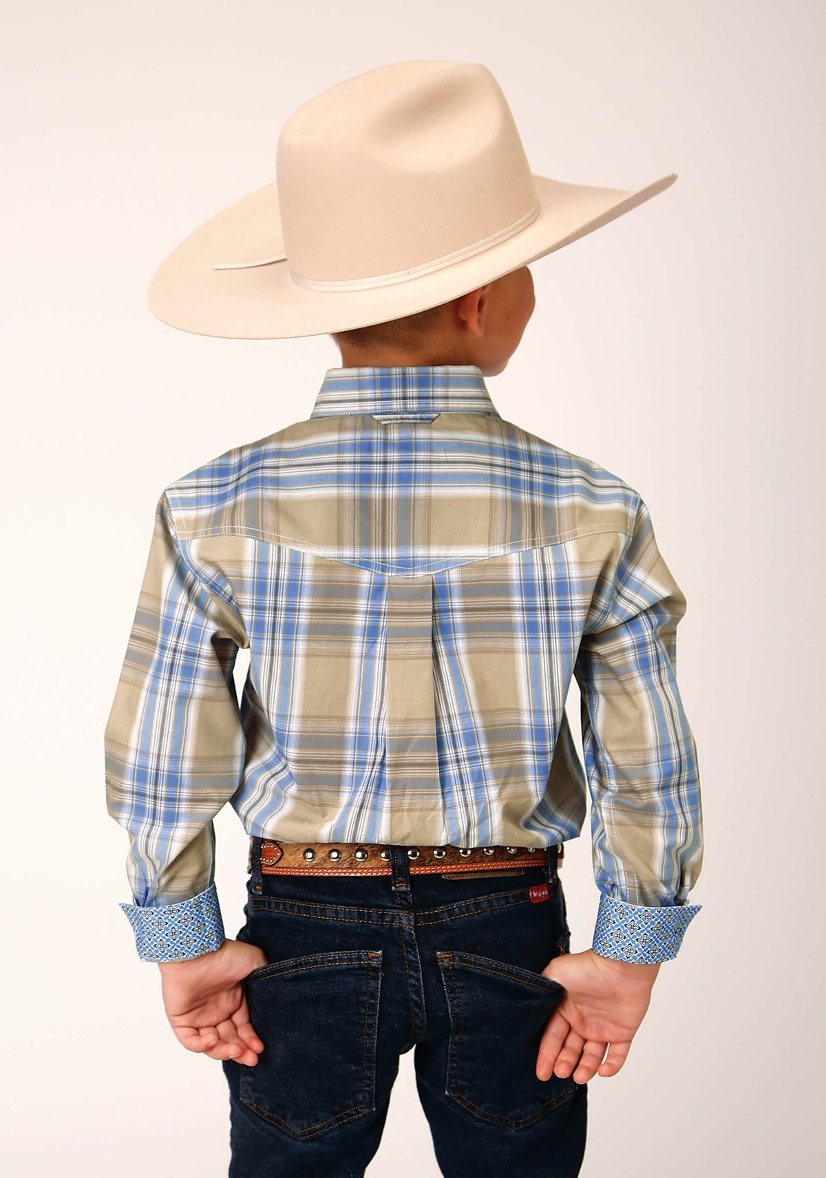 Roper Boys Long Sleeve Button Sandy Plaid Western Shirt - Flyclothing LLC