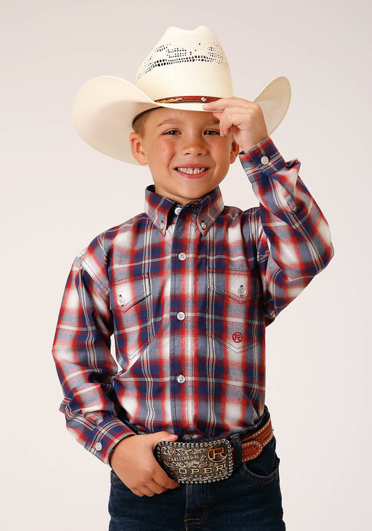 Roper Boys Long Sleeve Button Independence Plaid Western Shirt