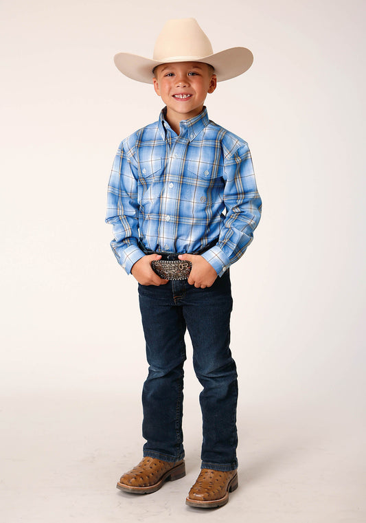 Roper Boys Long Sleeve Button Cornflower Plaid Western Shirt - Flyclothing LLC