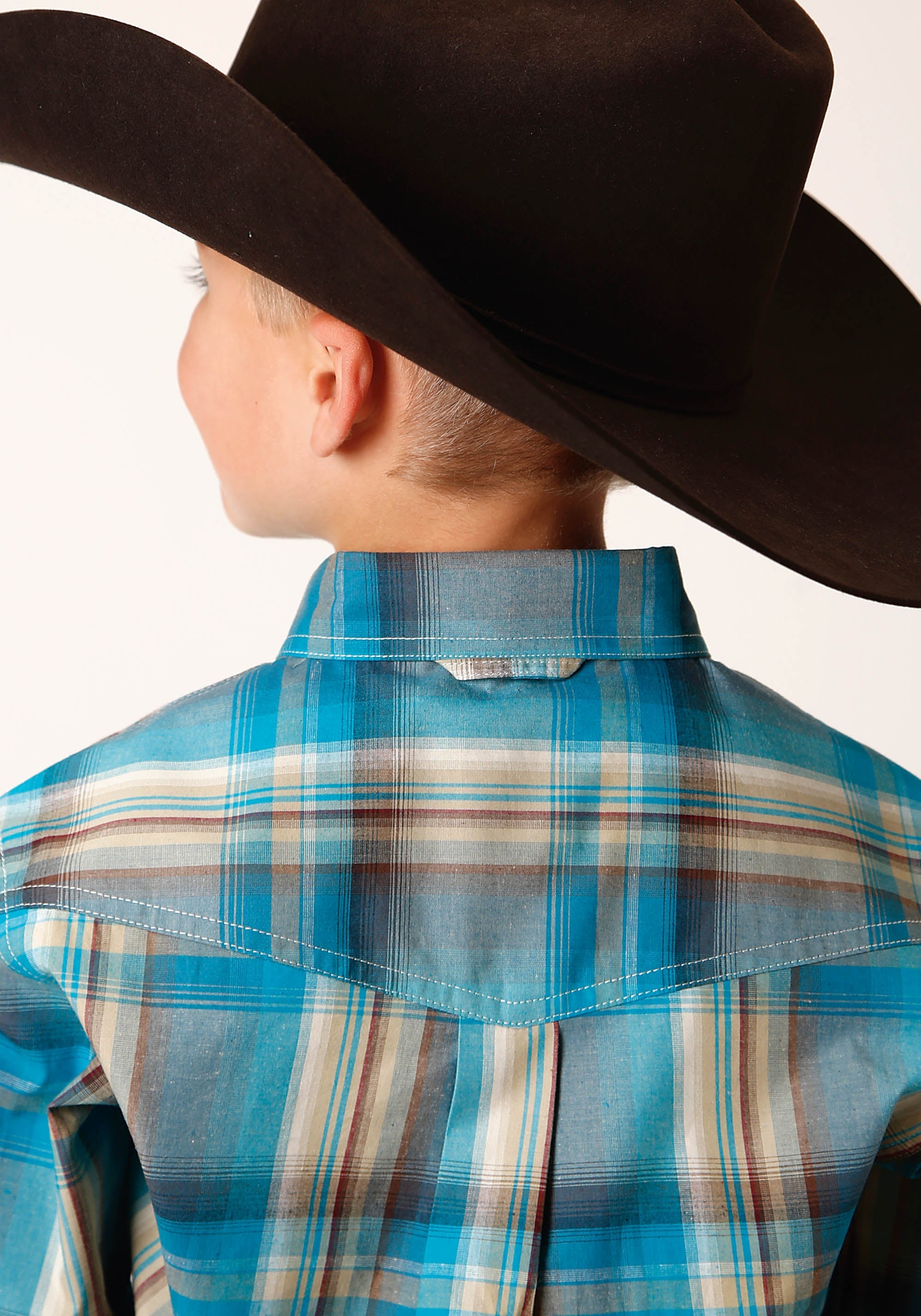 Roper Boys Long Sleeve Button Sandy Turquoise Plaid Western Shirt - Flyclothing LLC