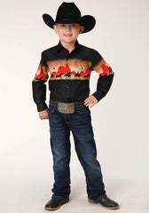 Roper Boys Long Sleeve Snap Red Mesa Border Scenic Western Shirt - Flyclothing LLC