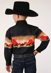 Roper Boys Long Sleeve Snap Red Mesa Border Scenic Western Shirt - Flyclothing LLC