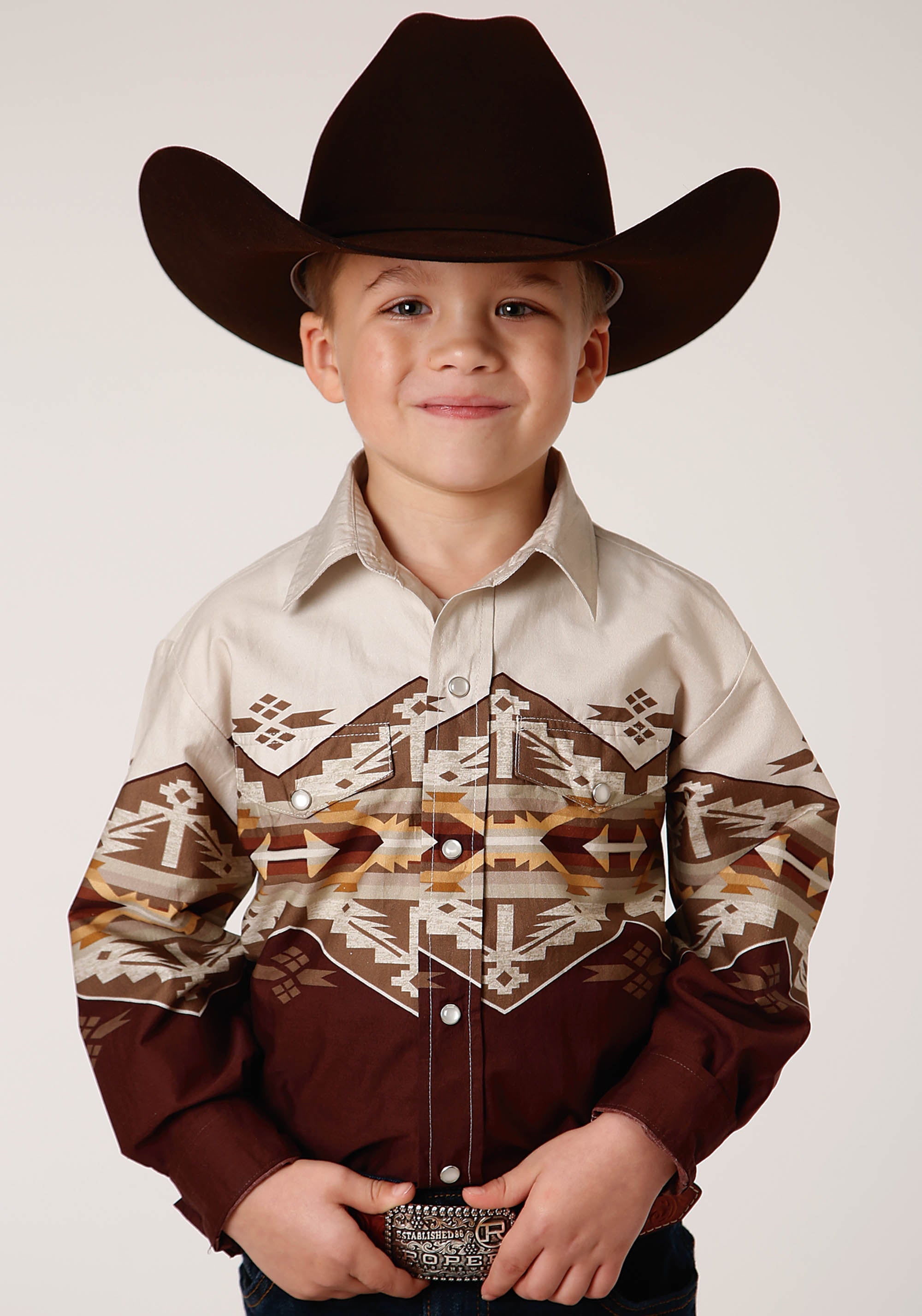 Roper Boys Long Sleeve Snap Arizona Aztec Border Western Shirt