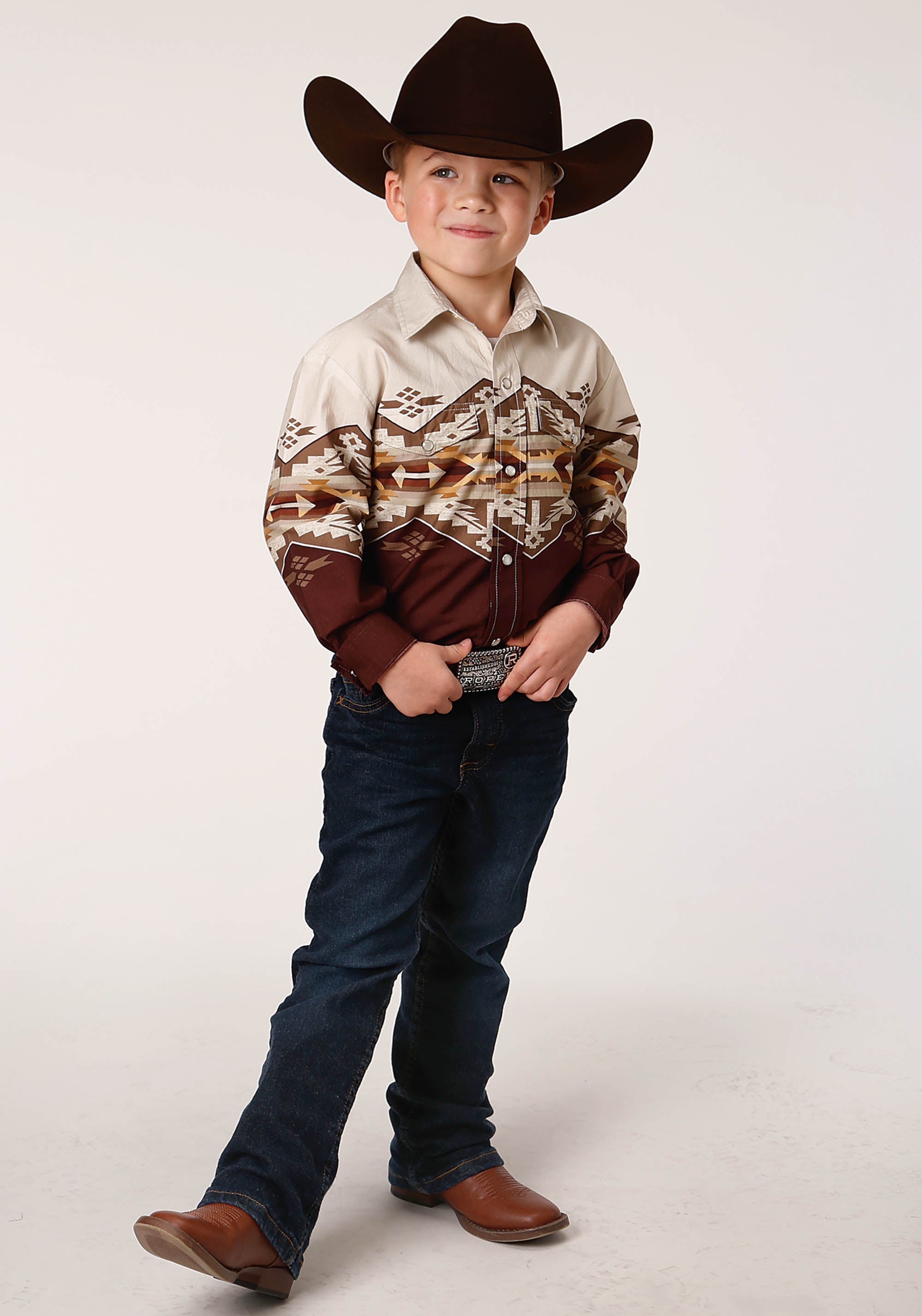 Roper Boys Long Sleeve Snap Arizona Aztec Border Western Shirt - Flyclothing LLC