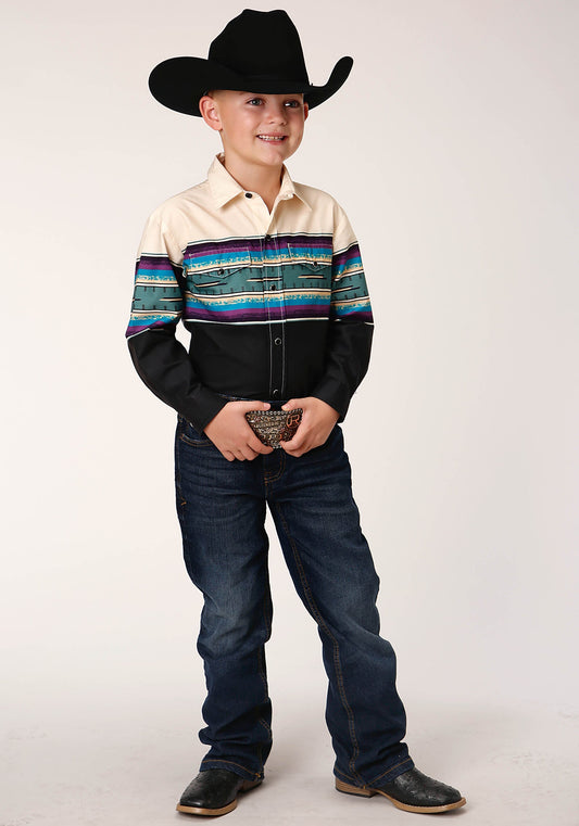 Roper Boys Long Sleeve Snap Greenline Serape Border Western Shirt - Flyclothing LLC