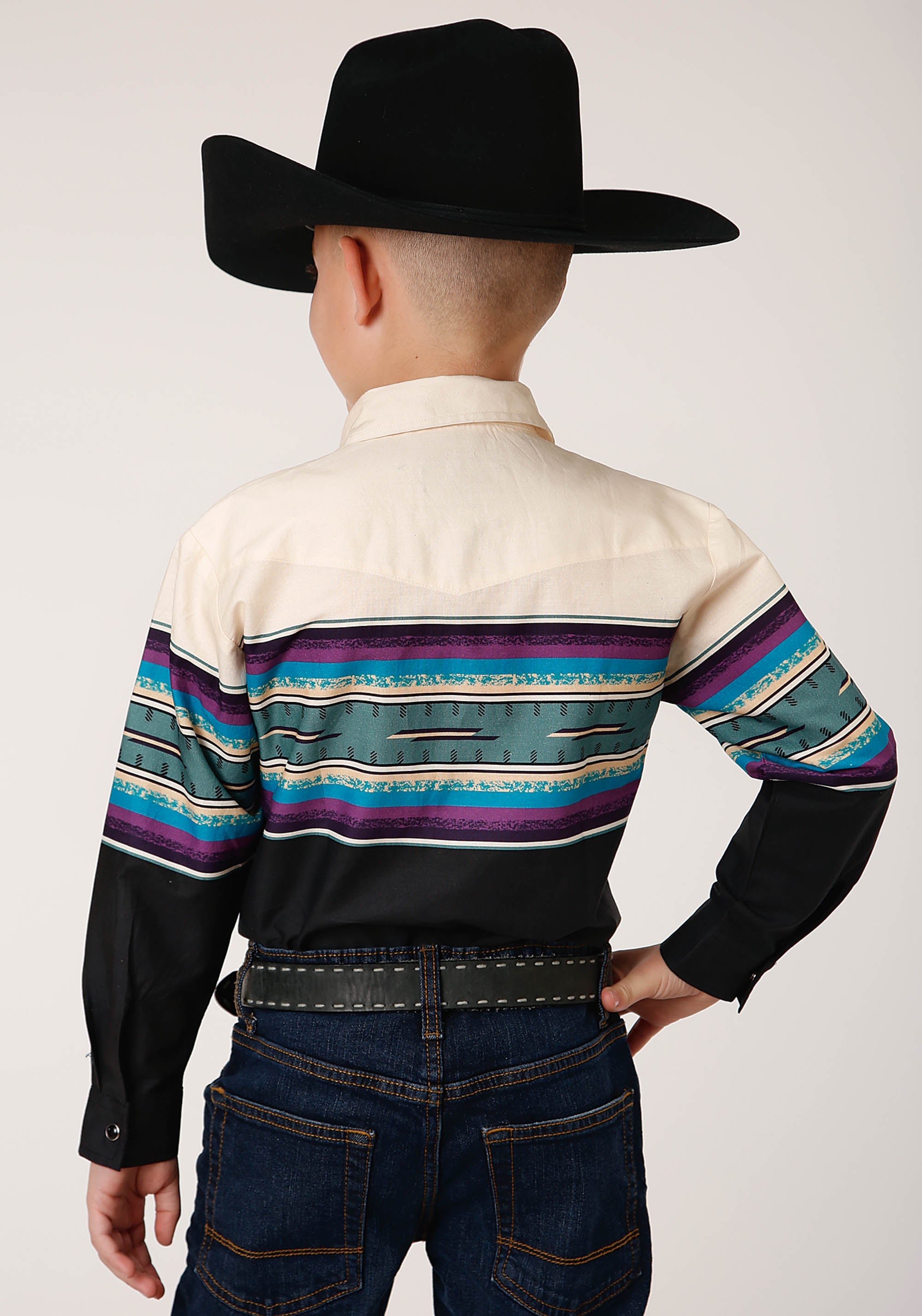 Roper Boys Long Sleeve Snap Greenline Serape Border Western Shirt - Flyclothing LLC